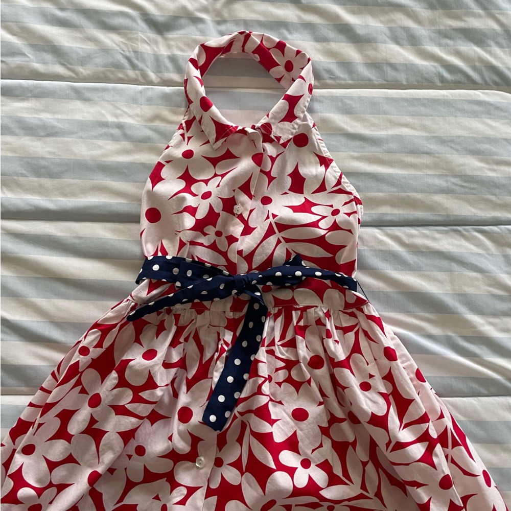 Mulberribush Red and White Floral Dress with Navy Sash Girl 10